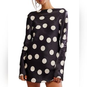 Free People Black and White Polka Dot Long Sleeve Dress